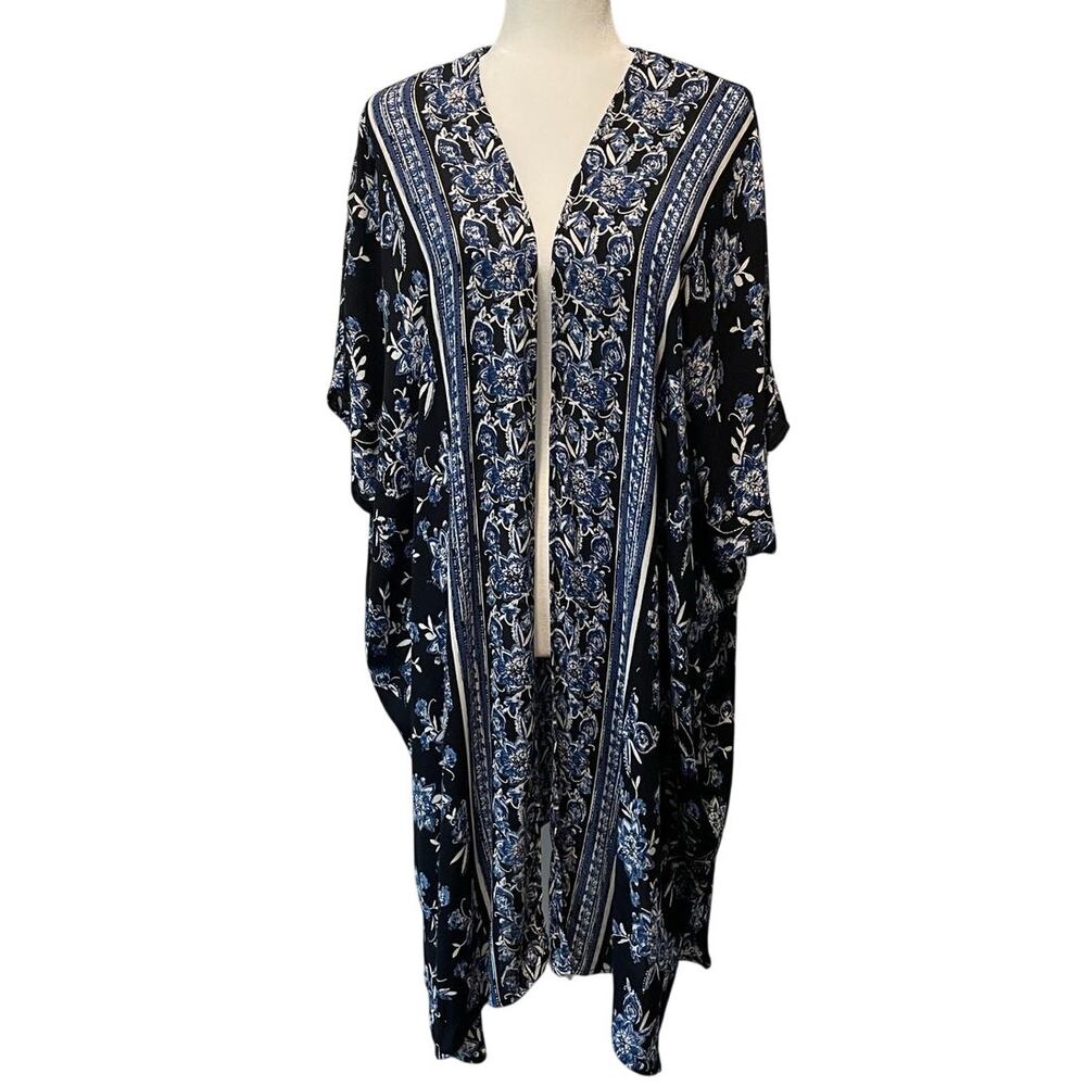 Romantic Gypsy NEW Kimono Duster Longline Sz S Blue Black Floral Festival Boho